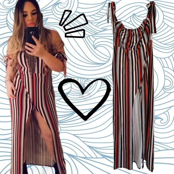 Stripped Slit Dress - Picture 1 of 4